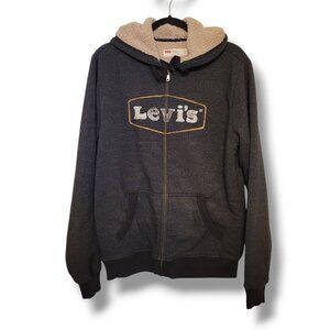 Levi's Mens Dark Charcoal Gray Sherpa Lined Full Zip Long Sleeve Hoodie - M